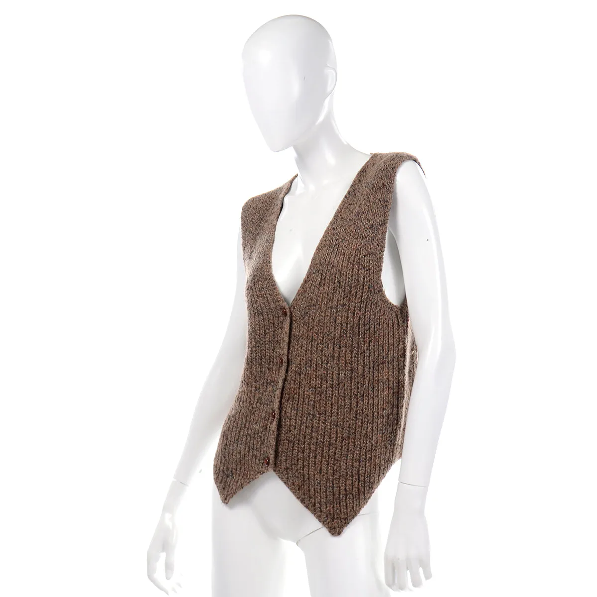 1970's Anne Klein Brown Mohair Blend Pointed Hem Sweater Vest