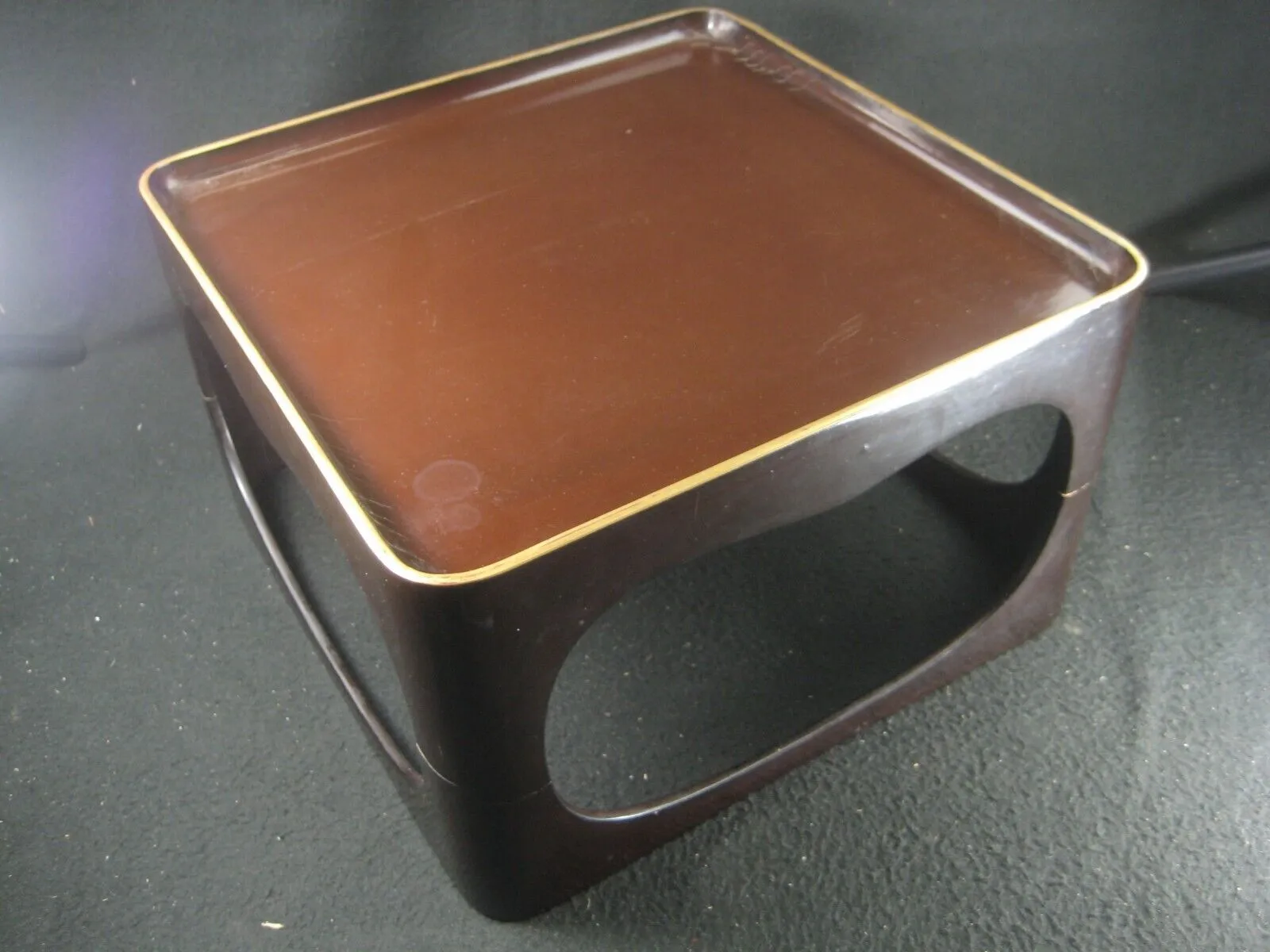 Antique Japanese Meiji Era Brown & Gold Lacquer Obon Ozen Tray Table 11"