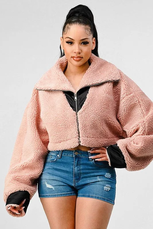 Athina Blush Oversized Sherpa with Contrast Jacket