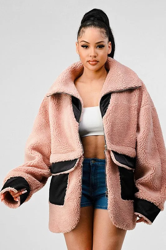 Athina Blush Oversized Sherpa with Contrast Jacket