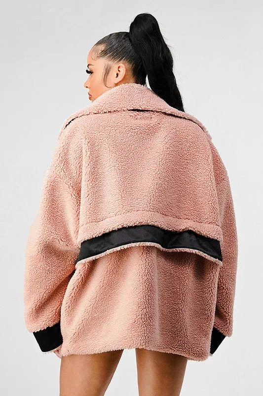 Athina Blush Oversized Sherpa with Contrast Jacket