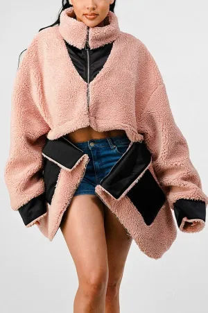 Athina Blush Oversized Sherpa with Contrast Jacket