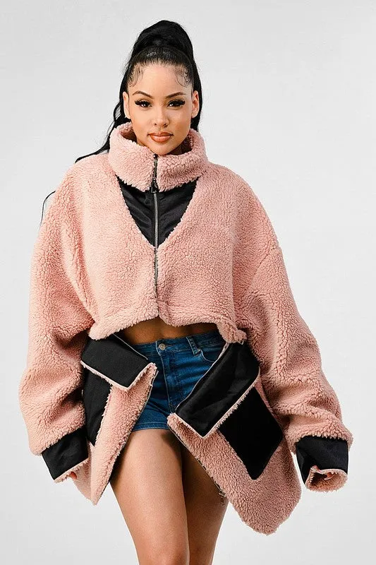 Athina Blush Oversized Sherpa with Contrast Jacket