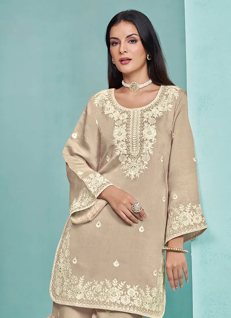 Beige Designer Embroidery Wedding Gharara Suit