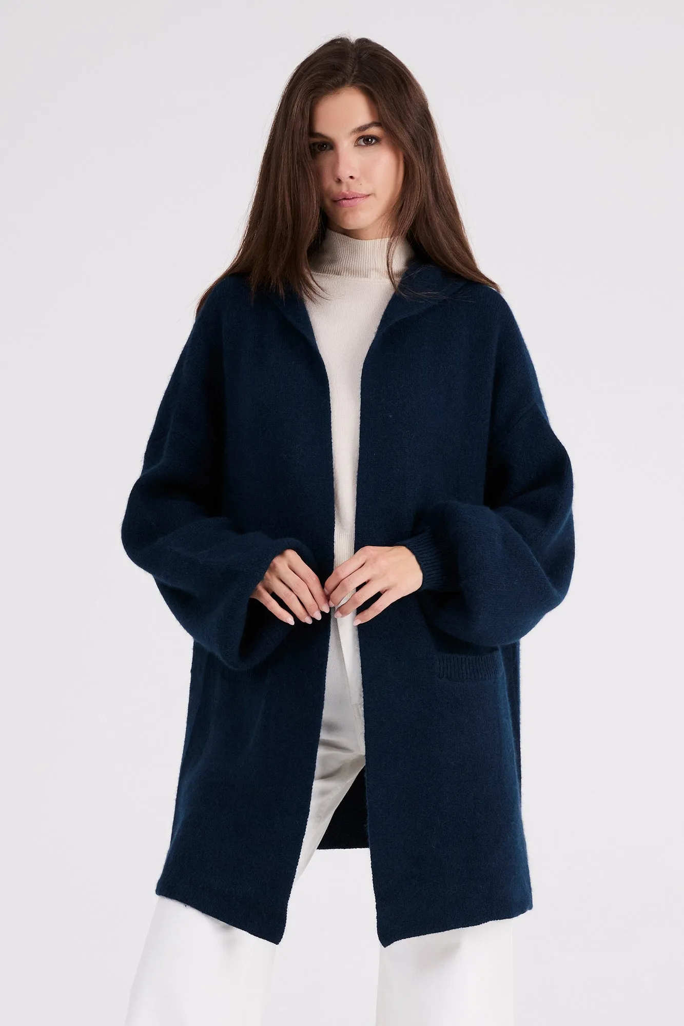   Beryll Cashmere Cropped Coat with Hood | Navy