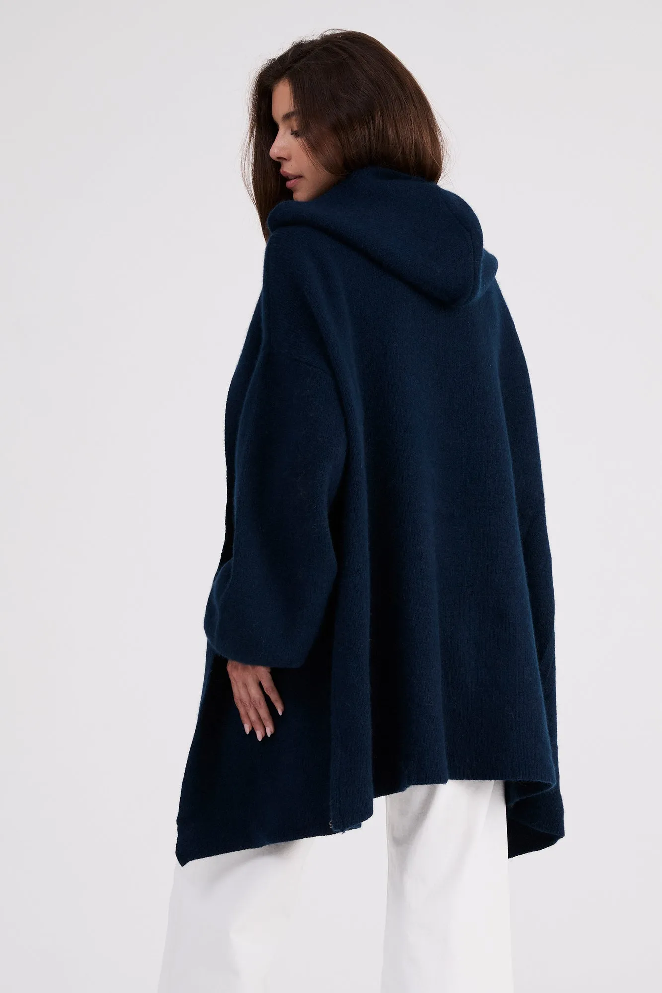   Beryll Cashmere Cropped Coat with Hood | Navy