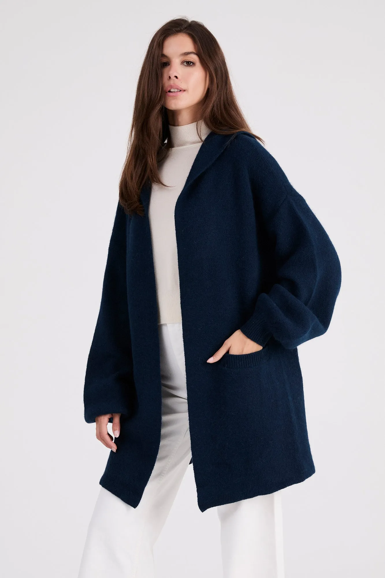   Beryll Cashmere Cropped Coat with Hood | Navy