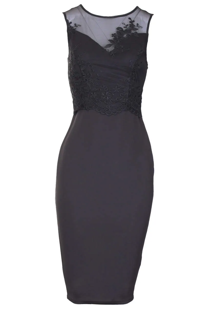 Black Mesh Detail Bodycon Dress