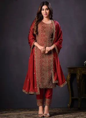 Bridal Red Sequence Embroidery Pant Style Suit