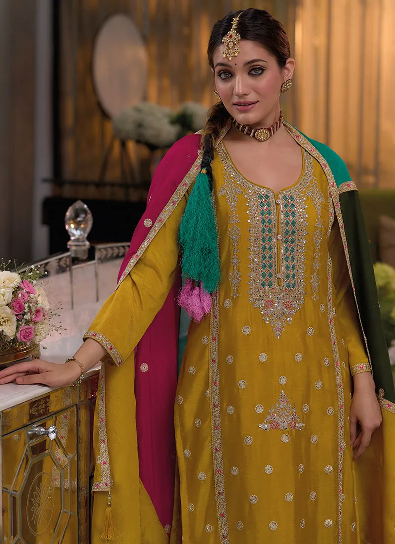 Bright Yellow Multi Embroidery Salwar Kameez Suit