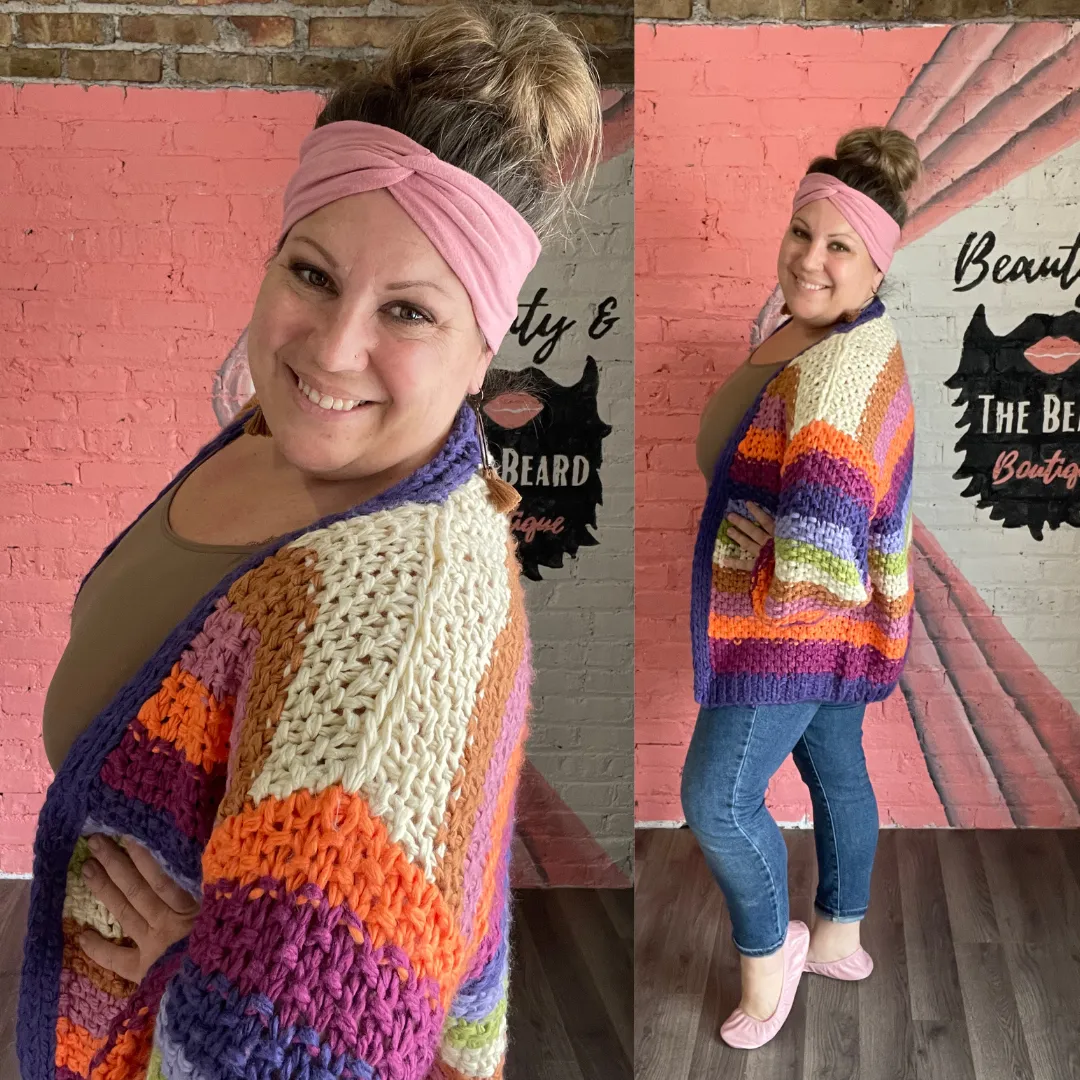 Bubble Sleeve Rainbow Cardigan