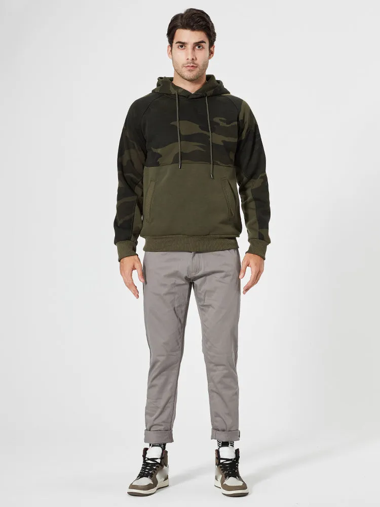 Casual Camouflage Color-Blocking Hoodies