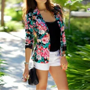 Clearance Fashion Flower Print Slim Short Blazers