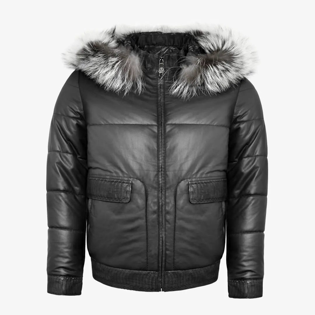 Cobra Leather & Napa Leather Puffer Coat