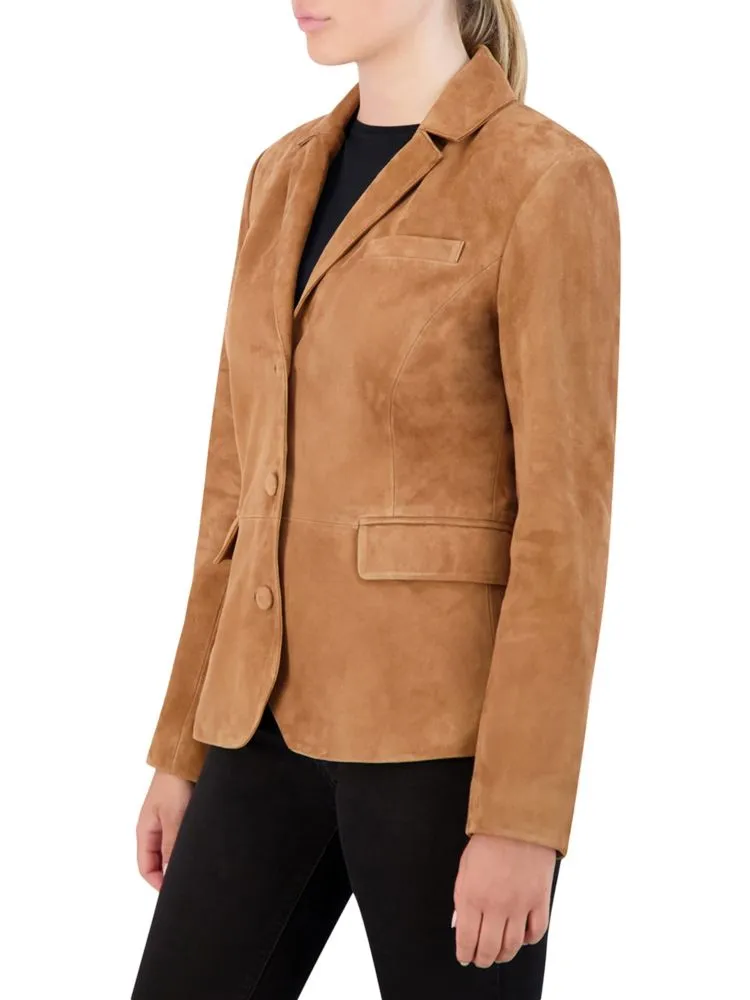 Cole Haan Solid Suede Blazer in Hazelnut