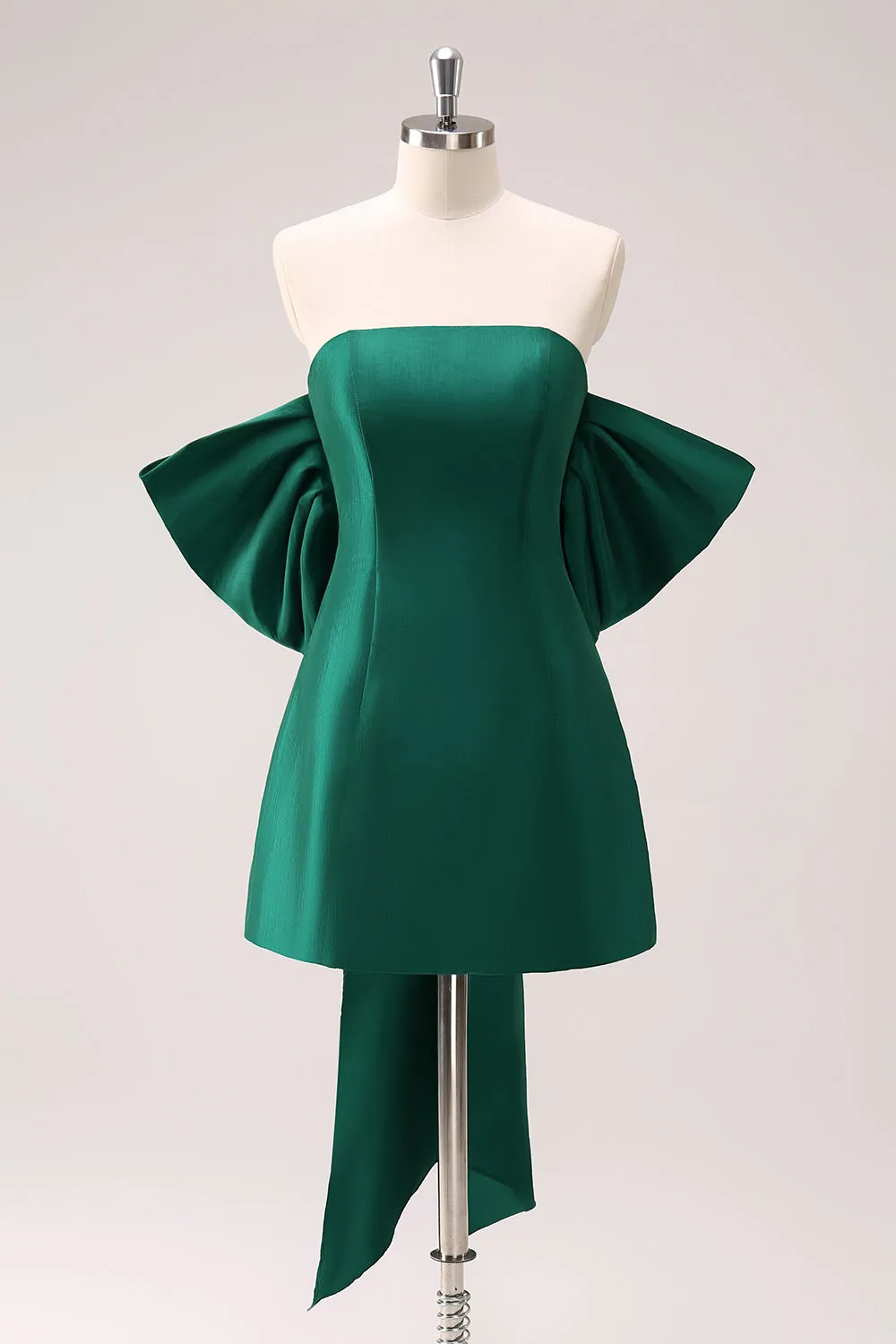 Dark Green Strapless A Line Mini Dress with Bow