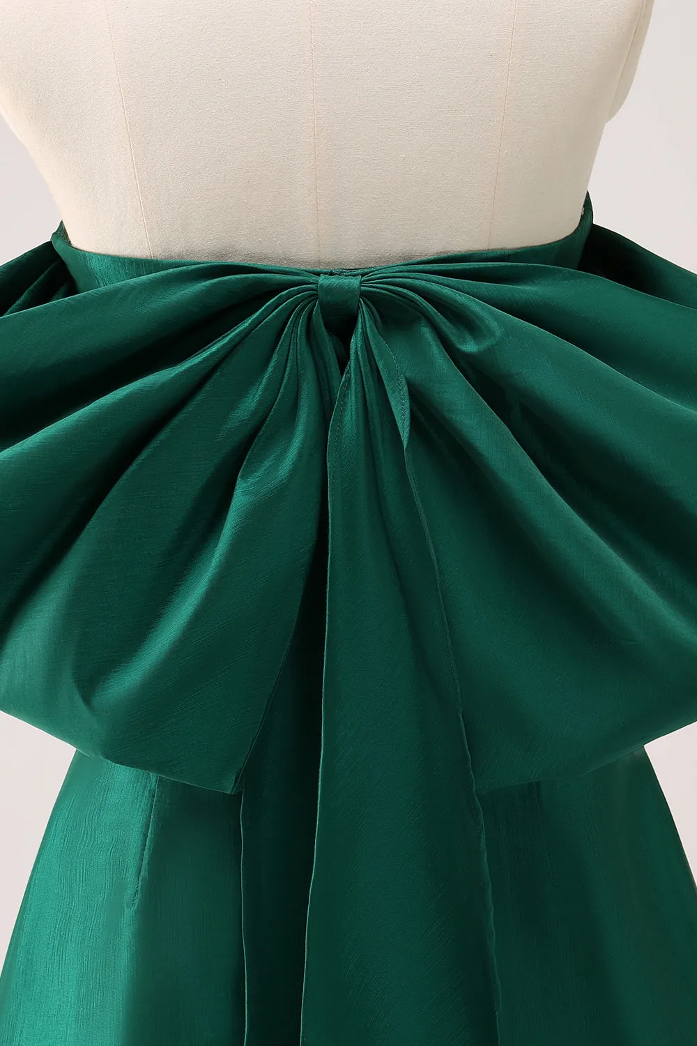 Dark Green Strapless A Line Mini Dress with Bow