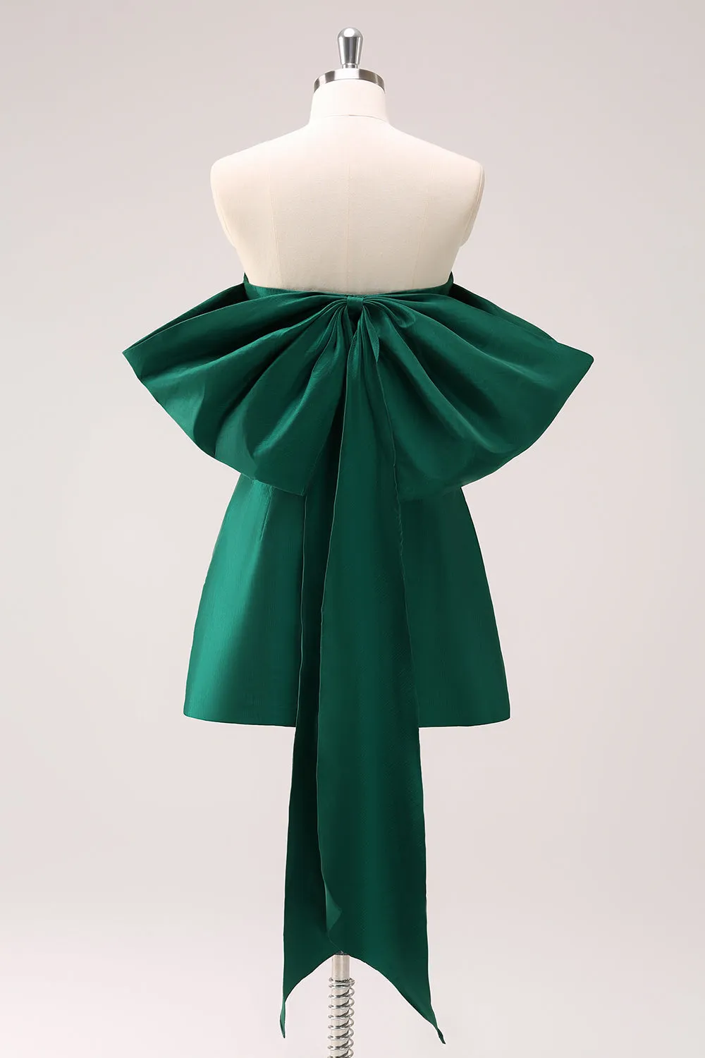 Dark Green Strapless A Line Mini Dress with Bow