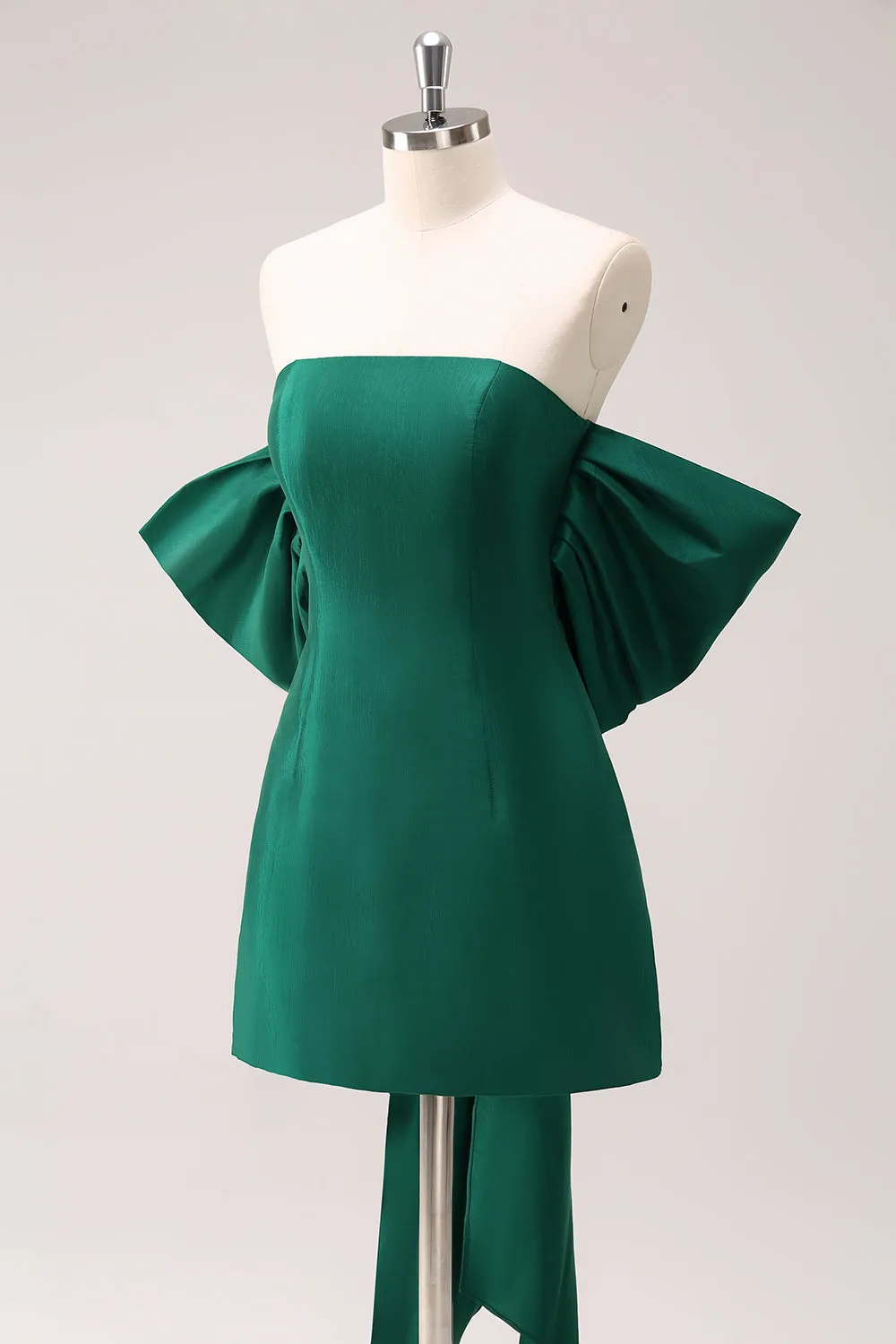 Dark Green Strapless A Line Mini Dress with Bow