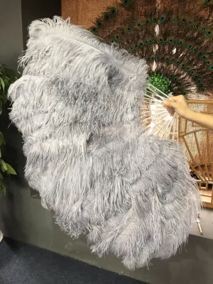 Dark grey intermediate 2 layers Ostrich Feather Fan 30"x 54"