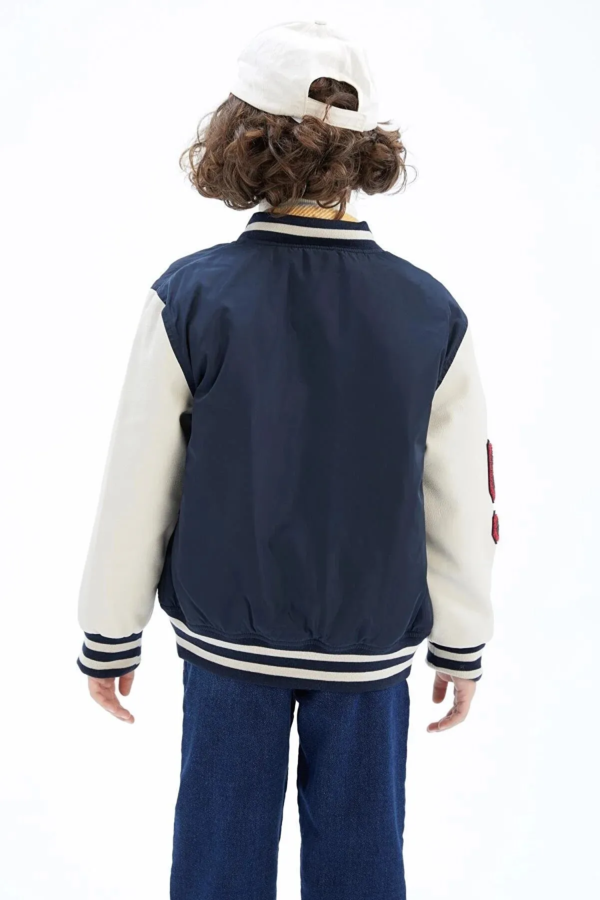 Defacto Boy's Navy Blue College Collar Bomber Coat