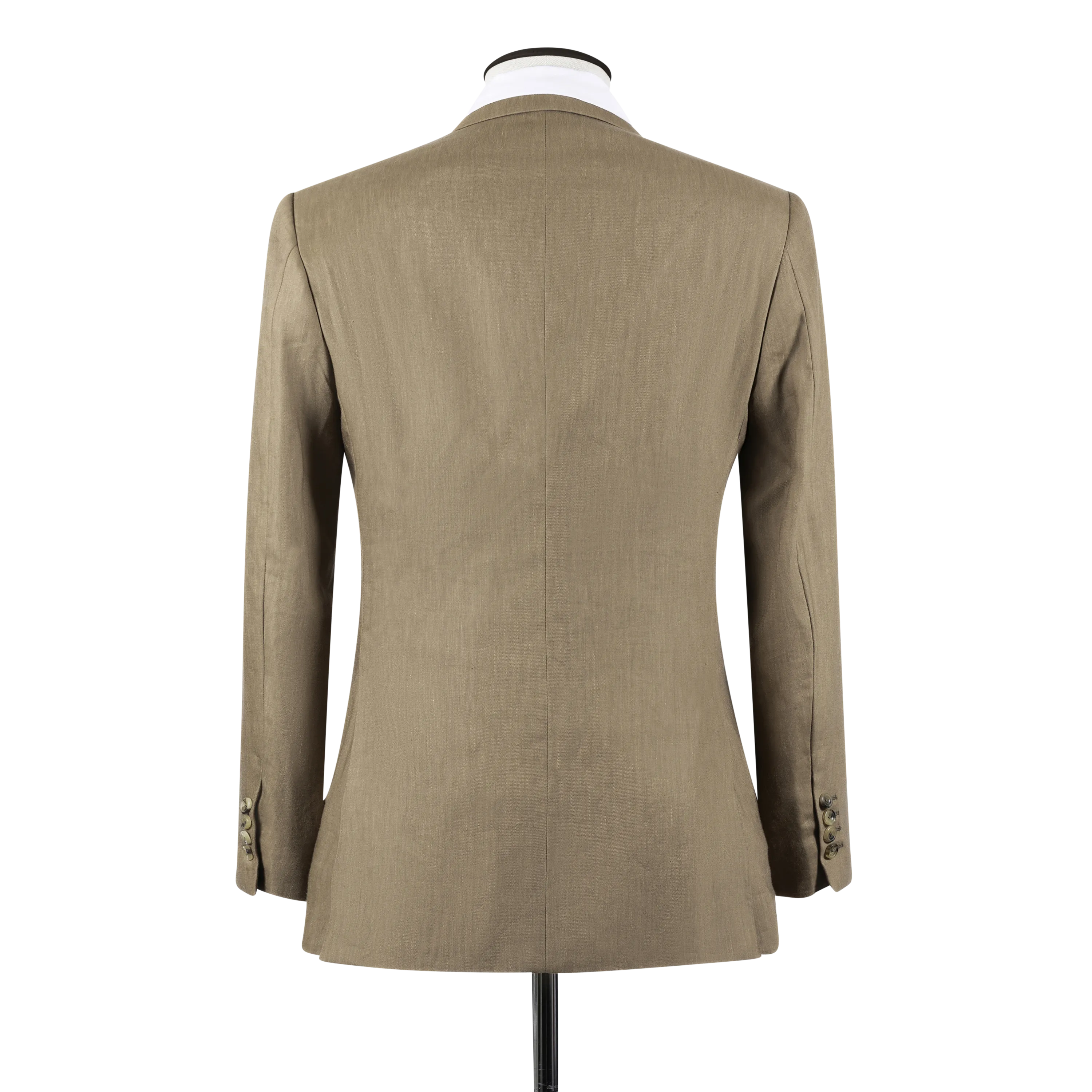 Double Breasted Peak Lapel Suit in Tobacco Wool, Silk and Linen