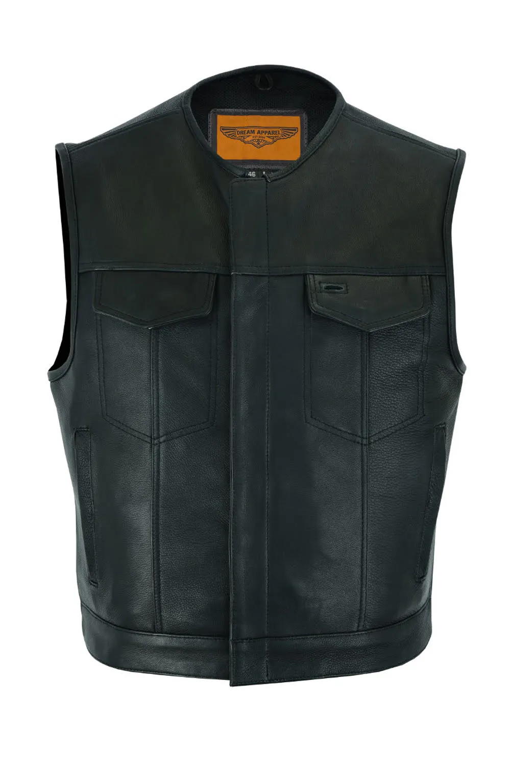 Dream Apparel Low Cut - Mens Leather Motorcycle Club Vest® Conceal Gun Pockets