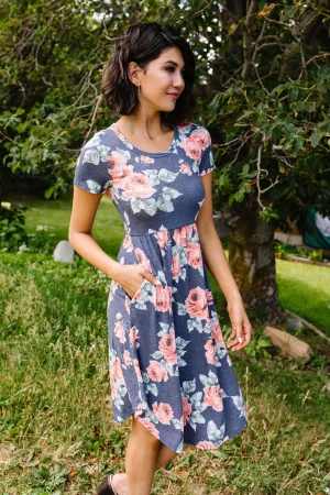 Feminine Floral Dress in Navy