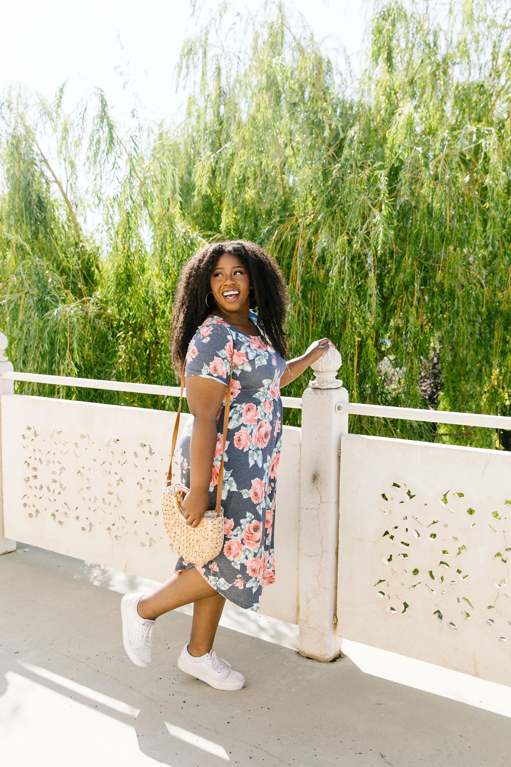 Feminine Floral Dress in Navy