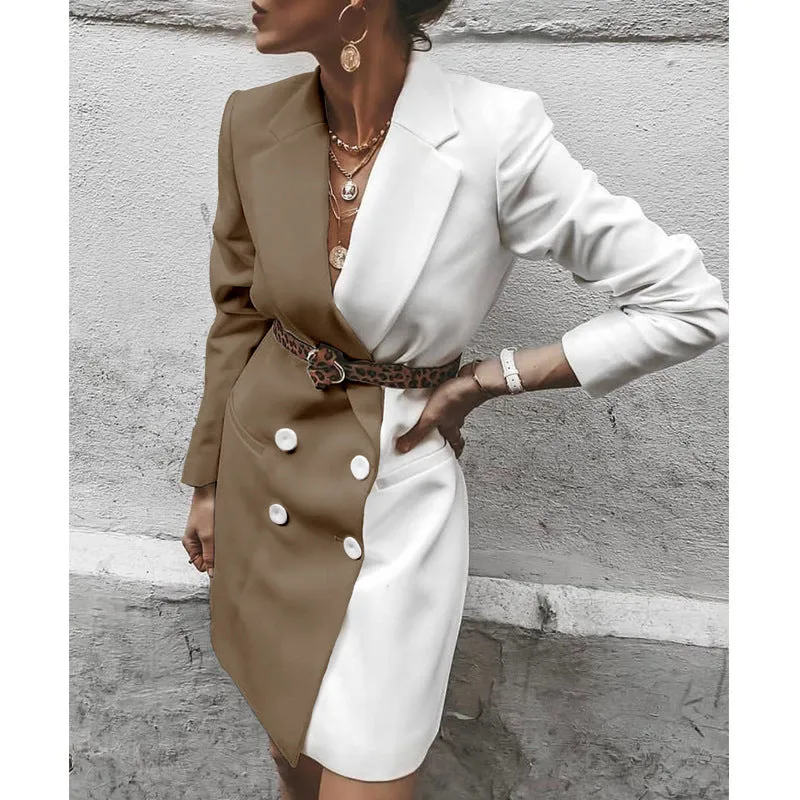 Forever Fashionable Contrast Double-Breasted Blazer Dress