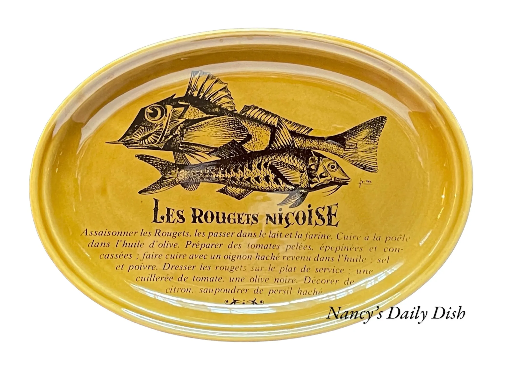 French Advertising Brown Transferware Red Mullet Fish 🐟 Fish Platter Les Rougets Nicoise