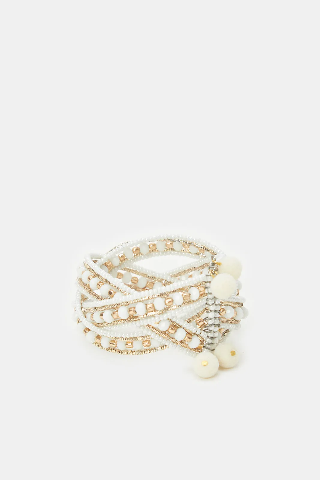 Girls White And Gold Pearls Cuff