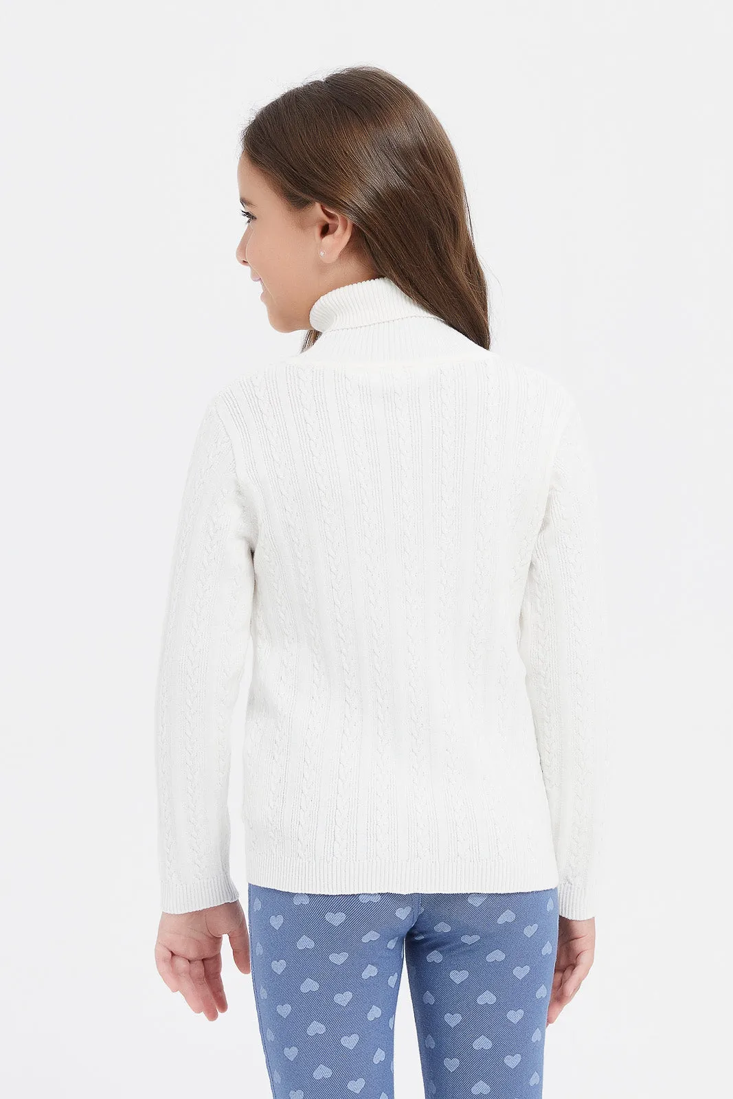 Girls White High Neck Pullover