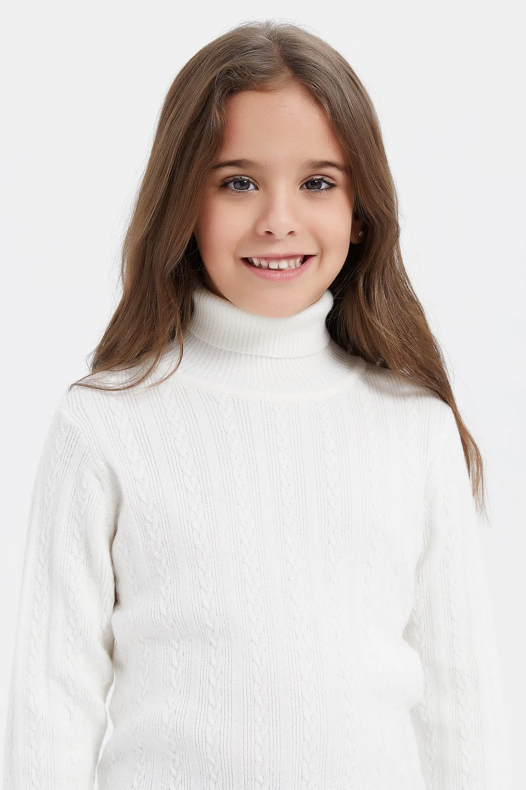 Girls White High Neck Pullover