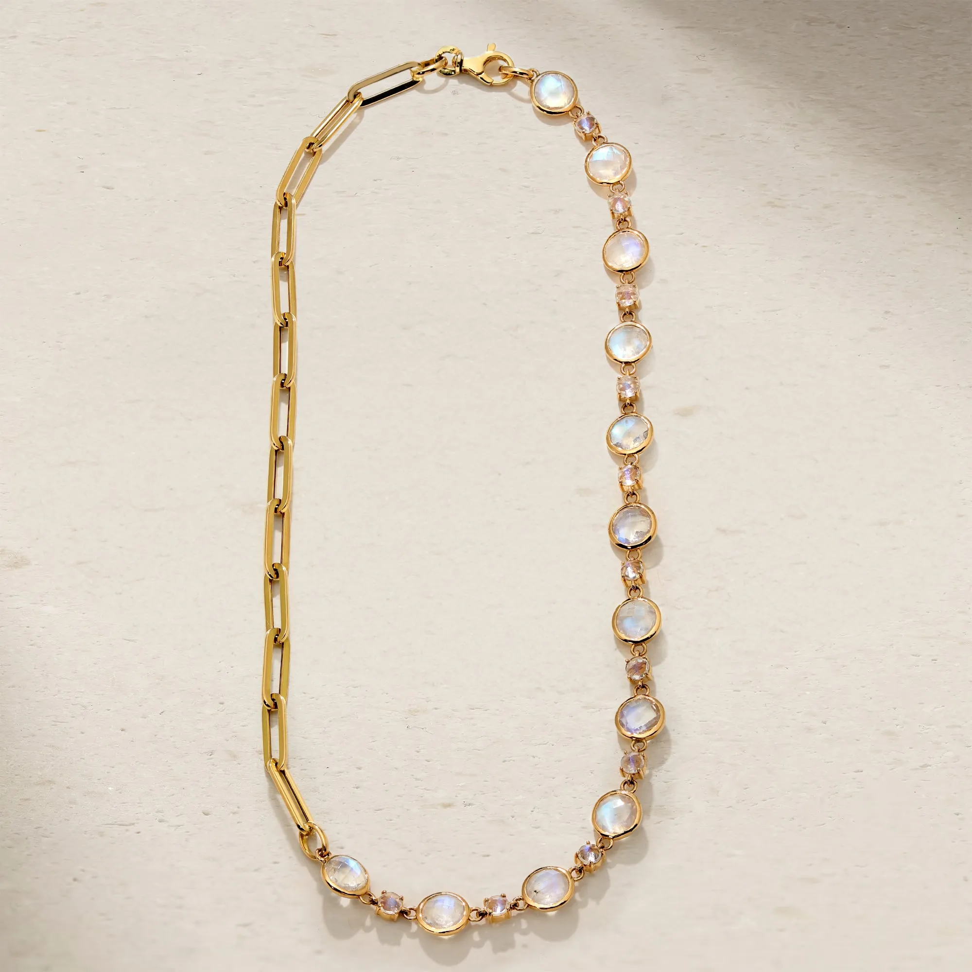 Half and Half Moonstone and Paperclip Necklace