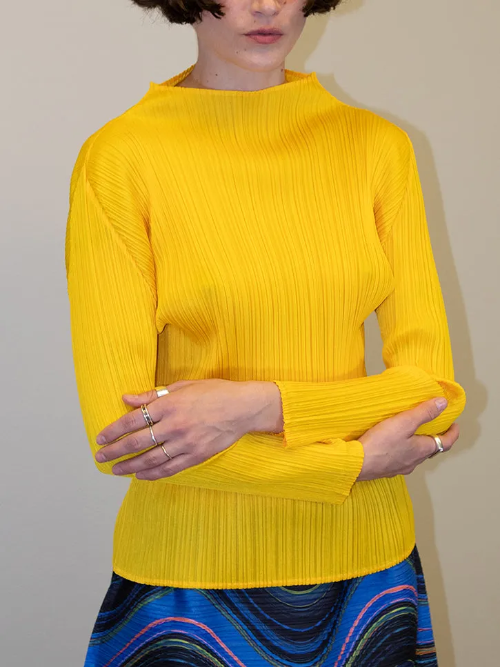 Issey Miyake Classic Long Sleeve Mock Neck Top, Yellow