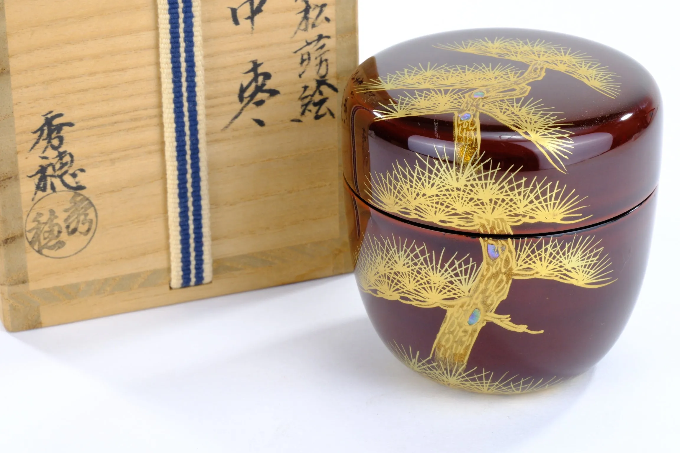 Japanese Tea Ceremony Natsume Tame-uri Laquer Gold Makie Oimatsu Pine