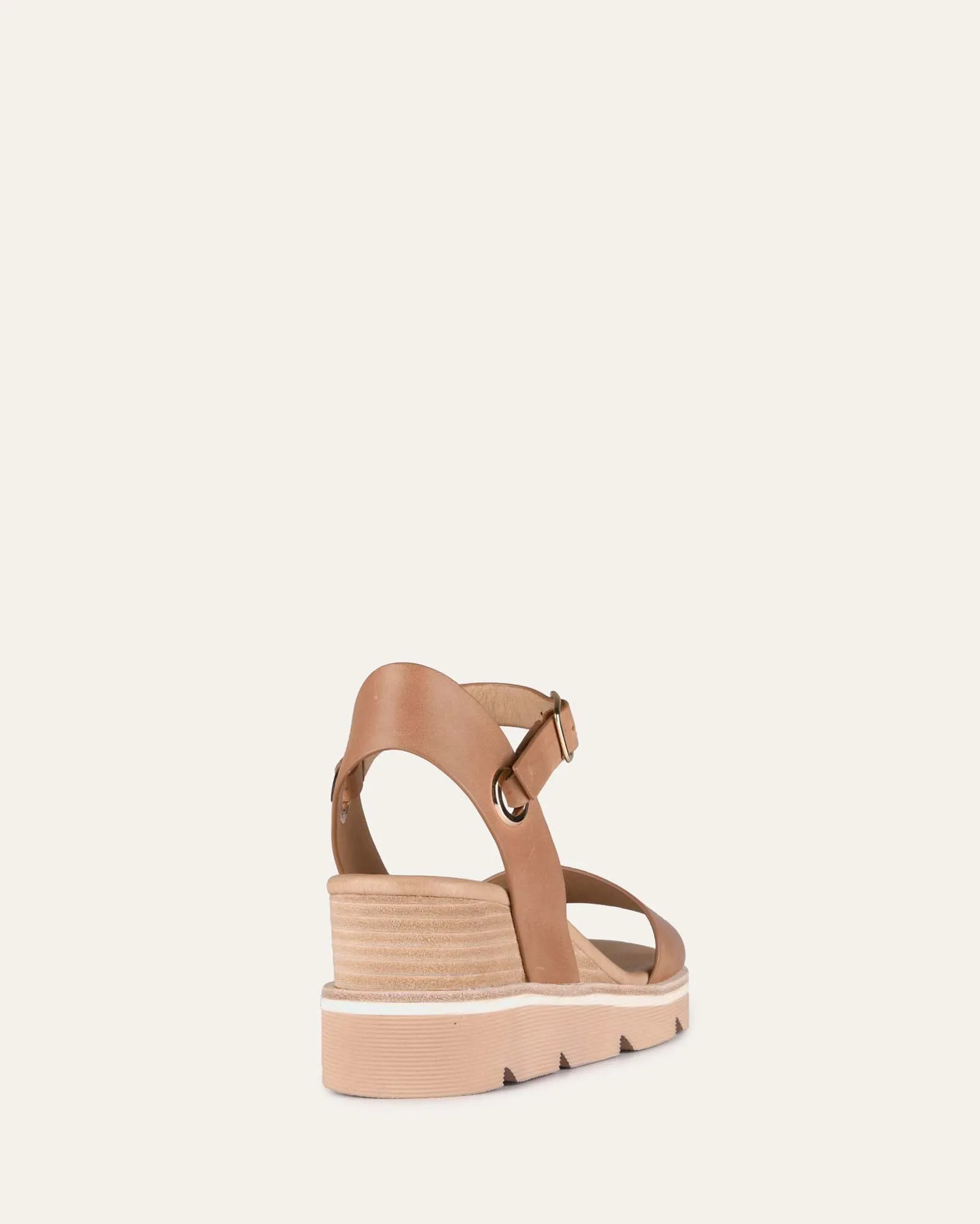 KATIE MID HEEL WEDGE SANDALS TAN LEATHER