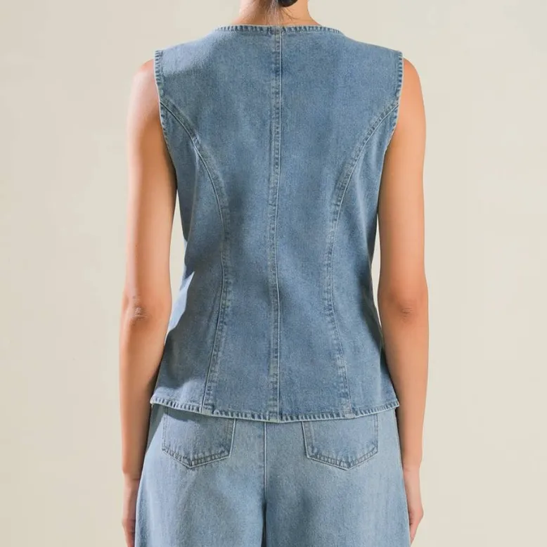 Kayley Washed Button Down Denim Vest