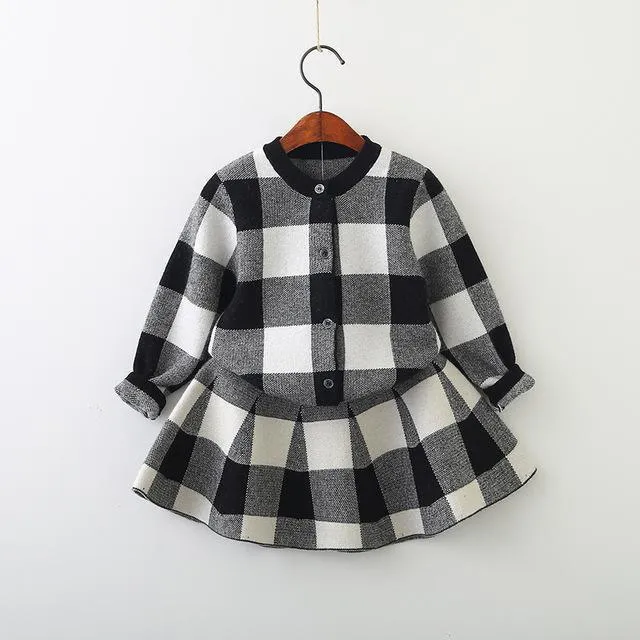 Kids Clothing Set Girls Plaid Skirt Suit