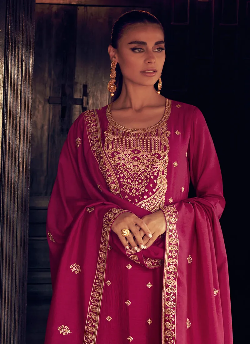 Magenta Sequence Embroidery Traditional Palazzo Suit