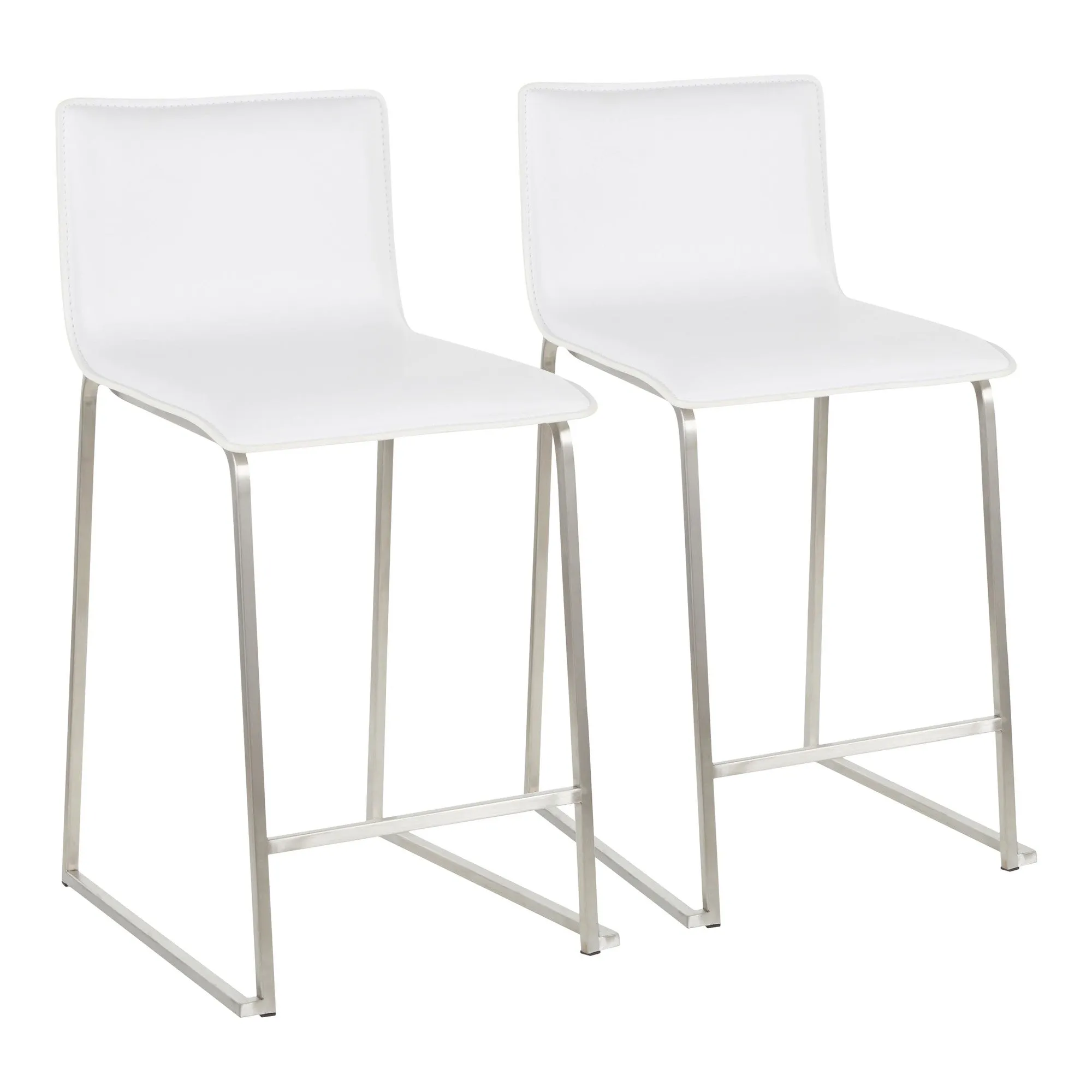 Mara 26 inch Contemporary Counter Stool in Brushed Stainless Steel, and White Faux Leather by LumiSource - Set of 2