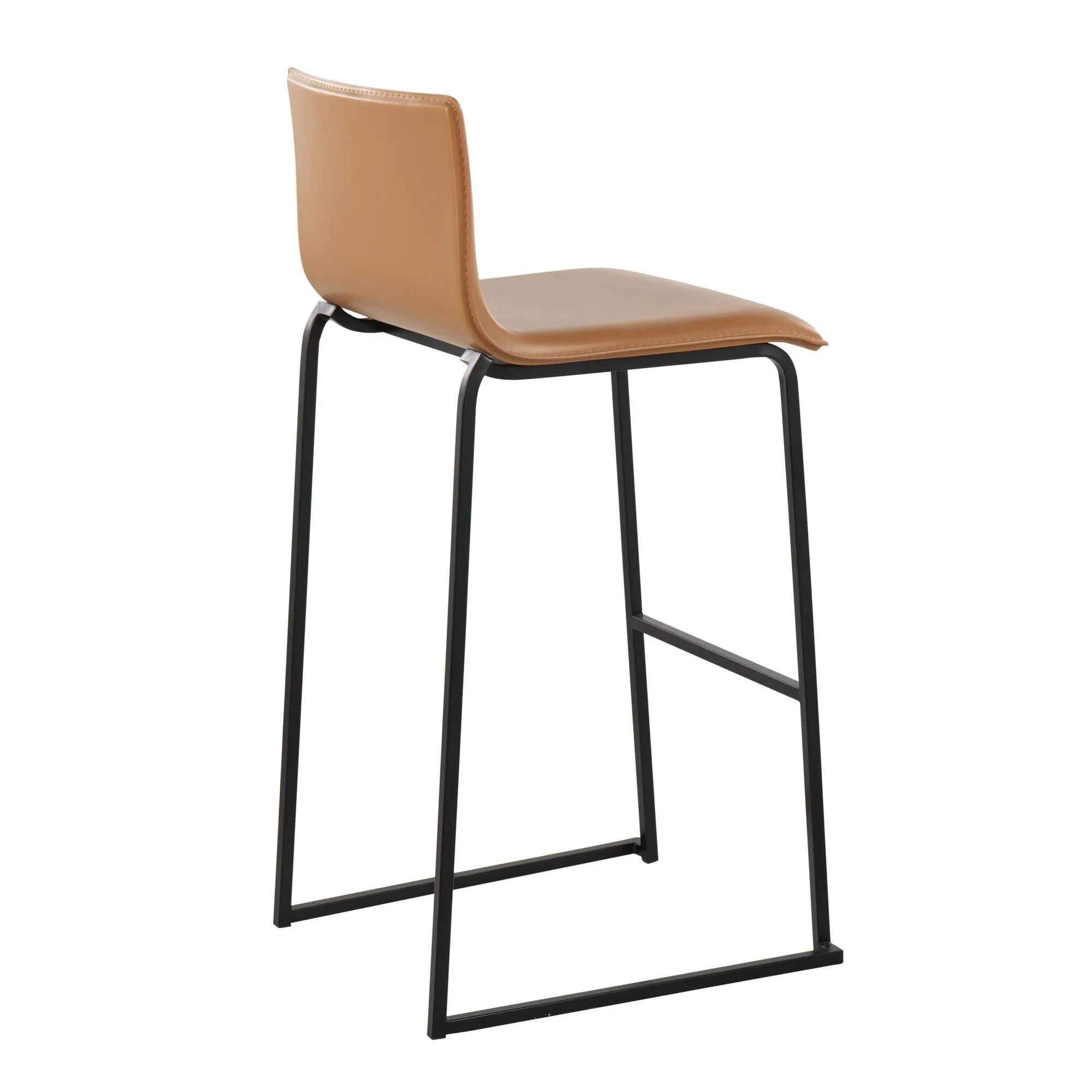 Mara Contemporary Barstool in Black Steel and Camel Faux Leather by LumiSource - Set of 2