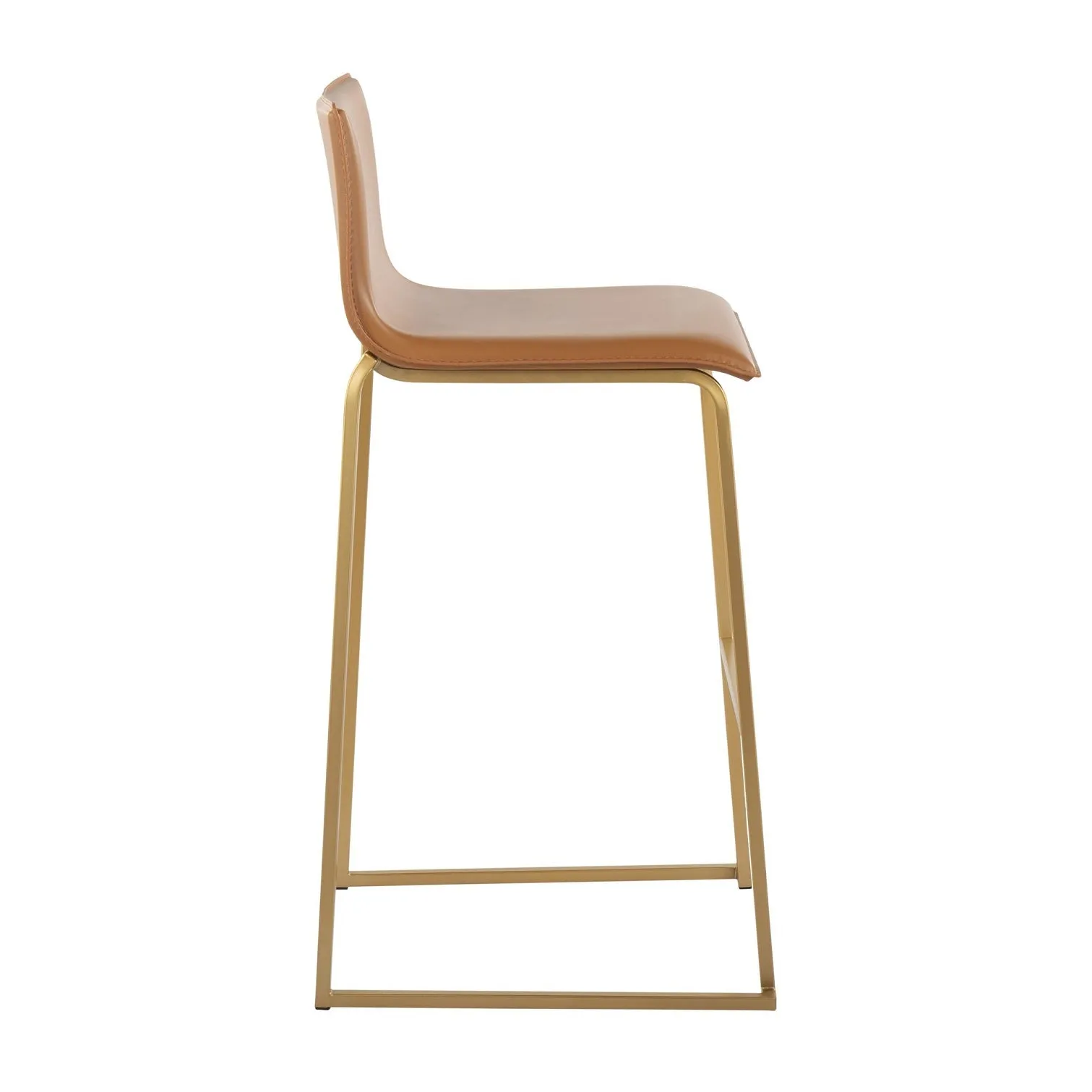 Mara Contemporary Barstool in Gold Steel and Camel Faux Leather by LumiSource - Set of 2