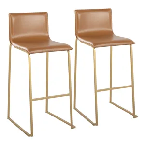 Mara Contemporary Barstool in Gold Steel and Camel Faux Leather by LumiSource - Set of 2