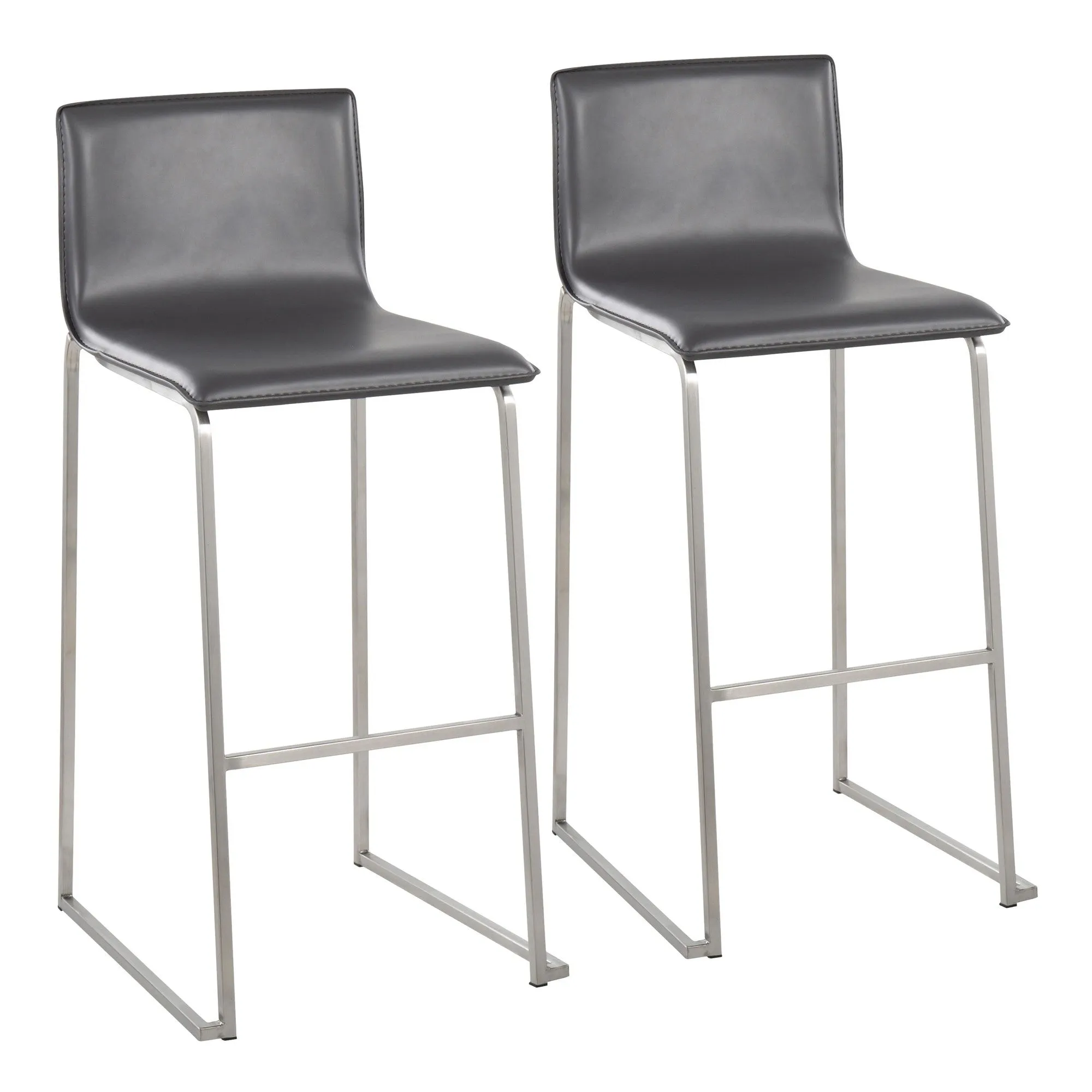 Mara Contemporary Barstool in Stainless Steel and Grey Faux Leather by LumiSource - Set of 2