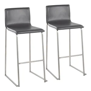 Mara Contemporary Barstool in Stainless Steel and Grey Faux Leather by LumiSource - Set of 2