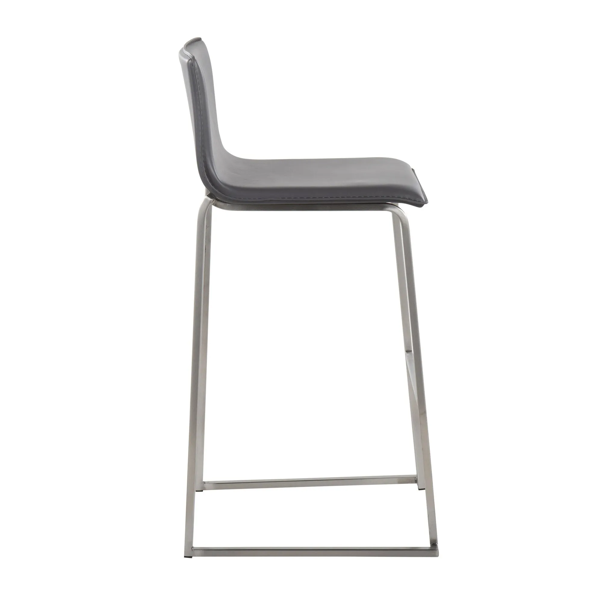 Mara Contemporary Barstool in Stainless Steel and Grey Faux Leather by LumiSource - Set of 2