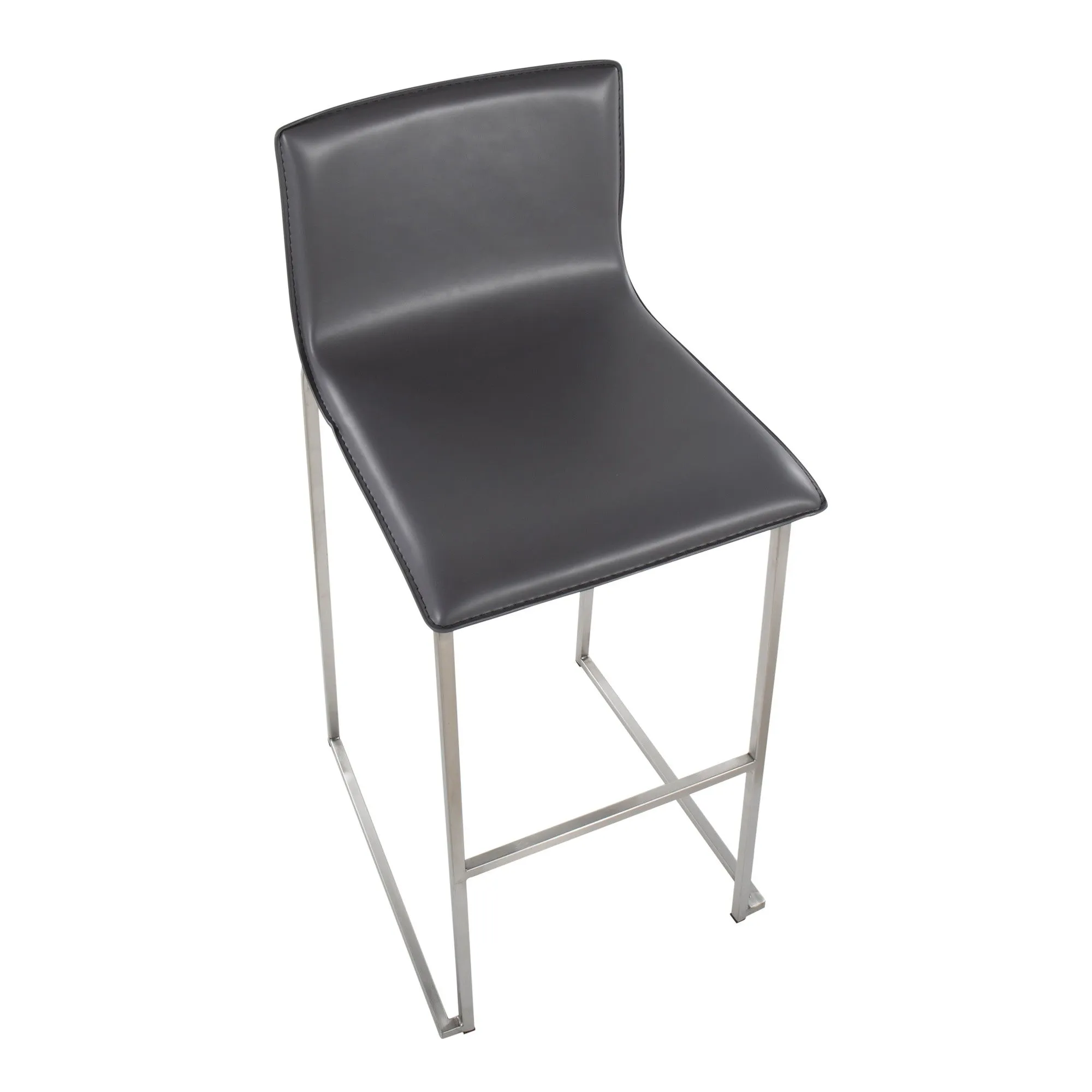 Mara Contemporary Barstool in Stainless Steel and Grey Faux Leather by LumiSource - Set of 2