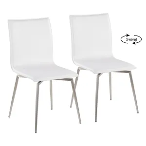 Mason Contemporary Upholstered Chair in Brushed Stainless Steel and White Faux Leather by LumiSource - Set of 2